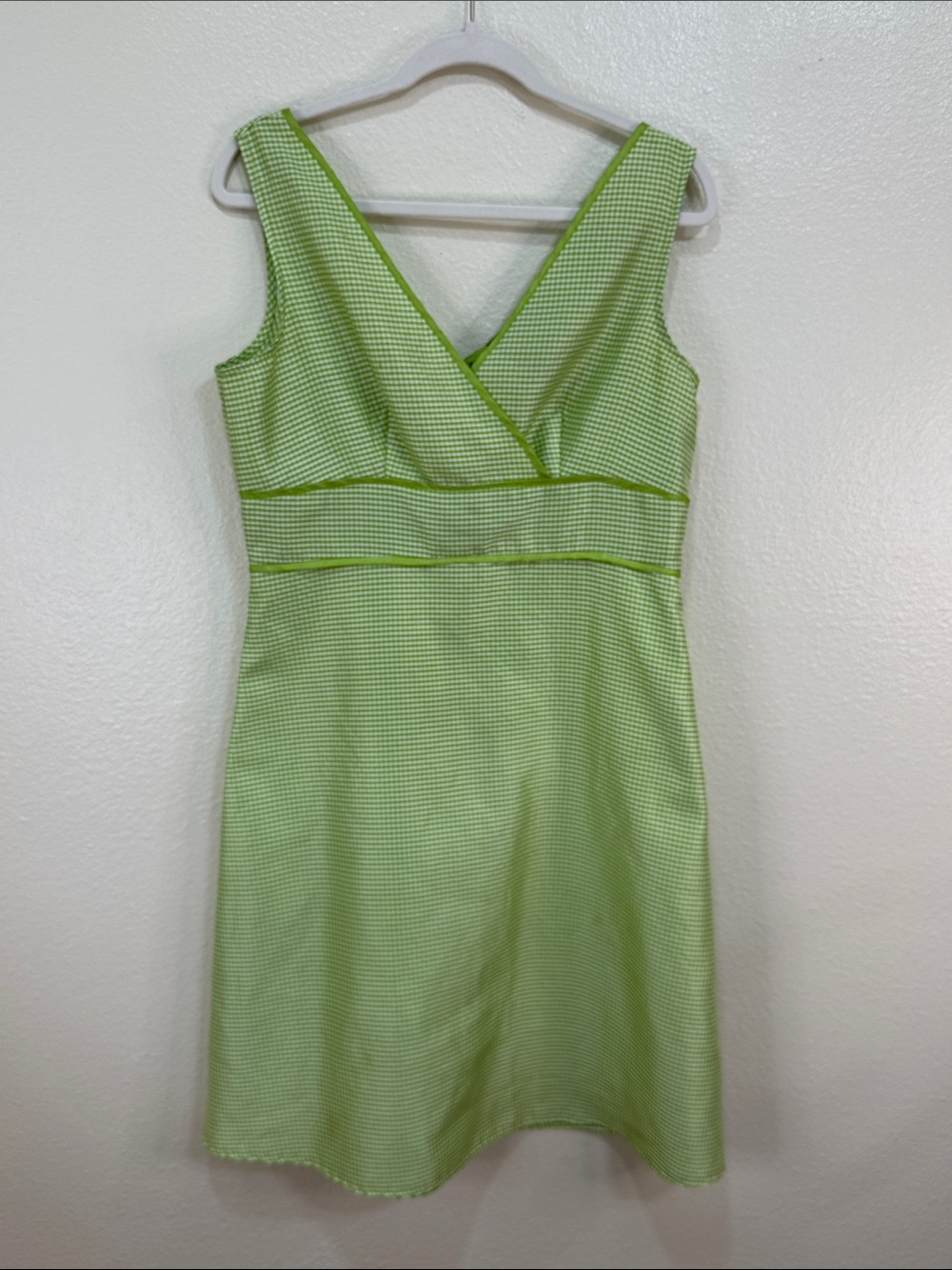 Vintage Sag Harbor Women’s Lime‎ Green Gingham V-Neck Dress Size 10 Retro Mod